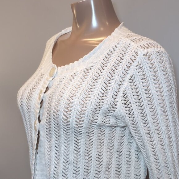 JONES NEW YORK Open Knit Cardigan Sweater Long Sleeve White Spring Buttoned - Picture 6 of 13